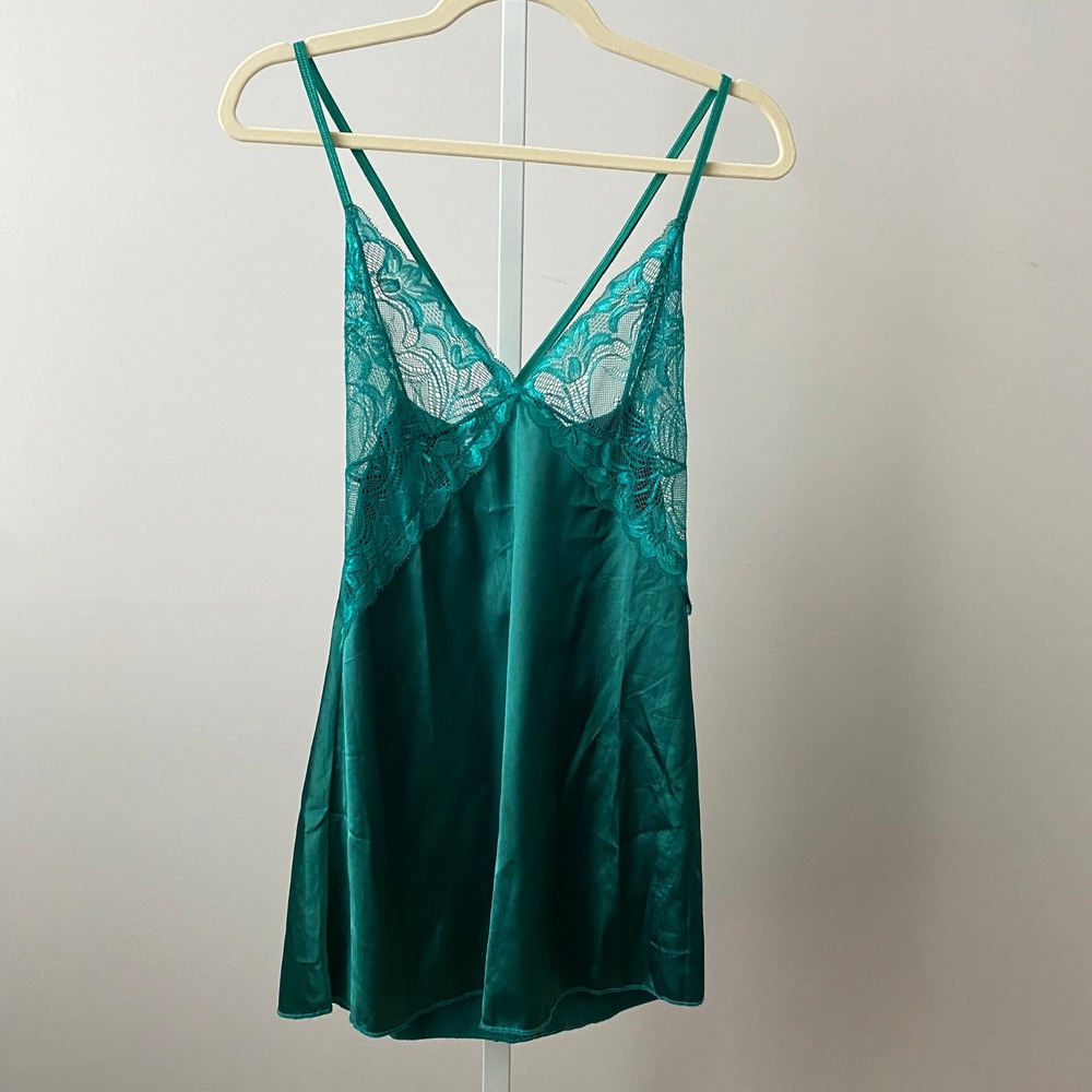Avidlove S Green Sheer Lace Trim Chemise Strappy V-Neck Lingerie Nightgown